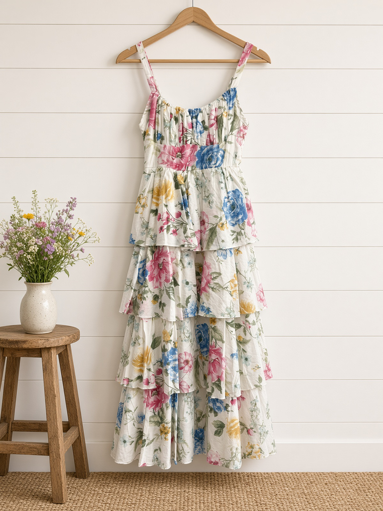 Floral Sleeveless Ruffle Tiered Skirt Midi Dress