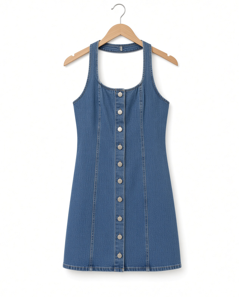 Halter Neck Denim Mini Dress