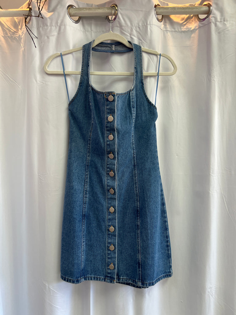 Halter Neck Denim Mini Dress