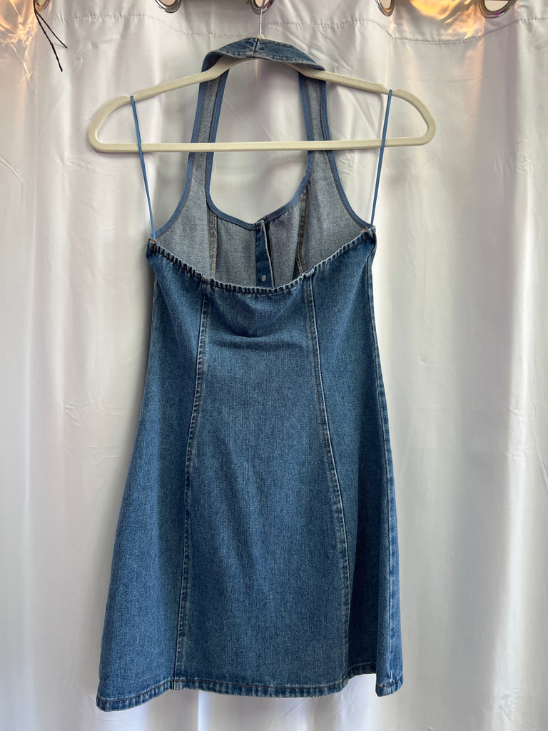 Halter Neck Denim Mini Dress