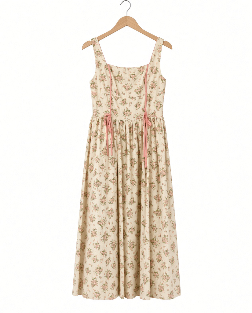 Floral Print Square Neck Contrast Pipinig Dress