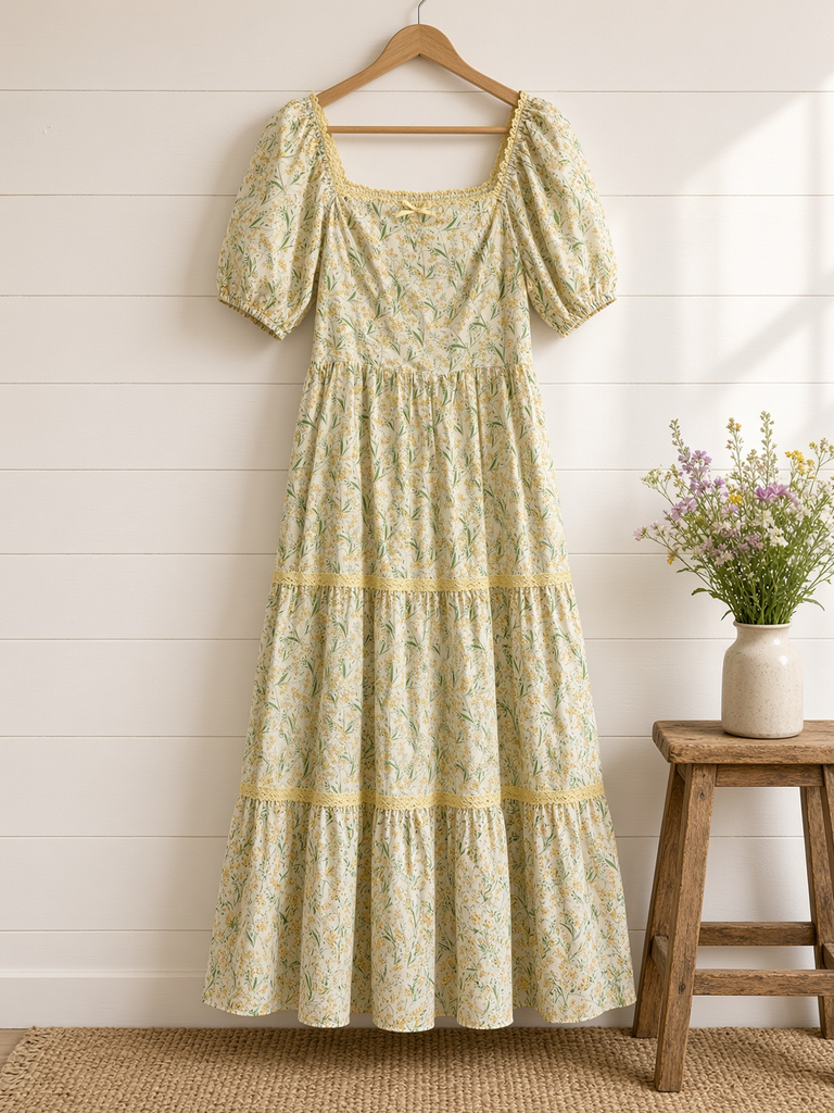 Floral Square Neck Maxi Dress