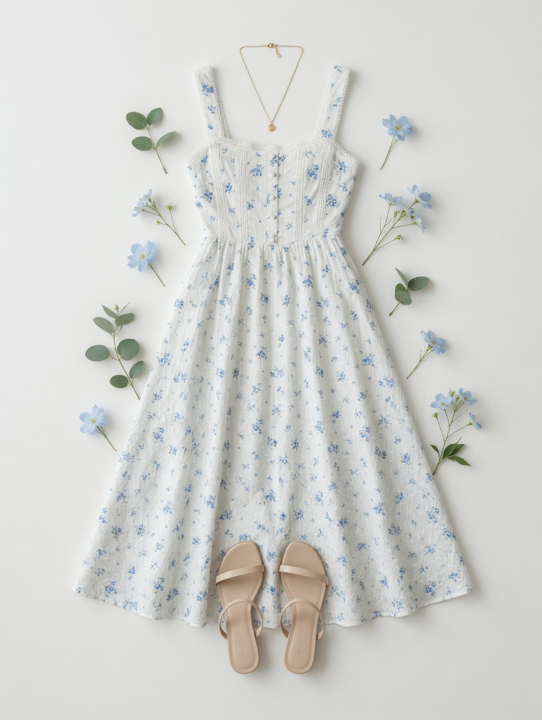 Floral Stripe Clip Dot Sleeveless Maxi Dress