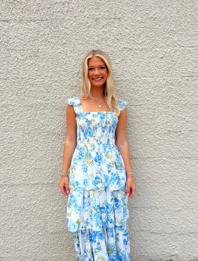 FLORAL TIERED MIDI DRESS