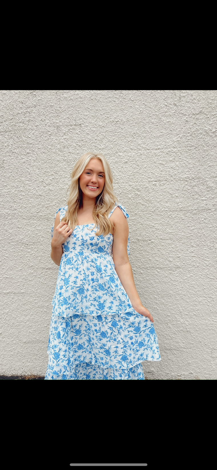 FLORAL TIE STRAP RUFFLE TIERED MIDI DRESS