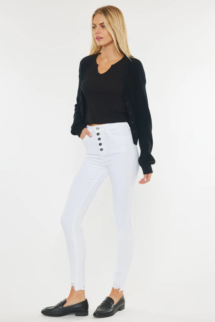 KANCAN SUPER HIGH RISE BUTTON FLY WHITE SKINNY JEANS