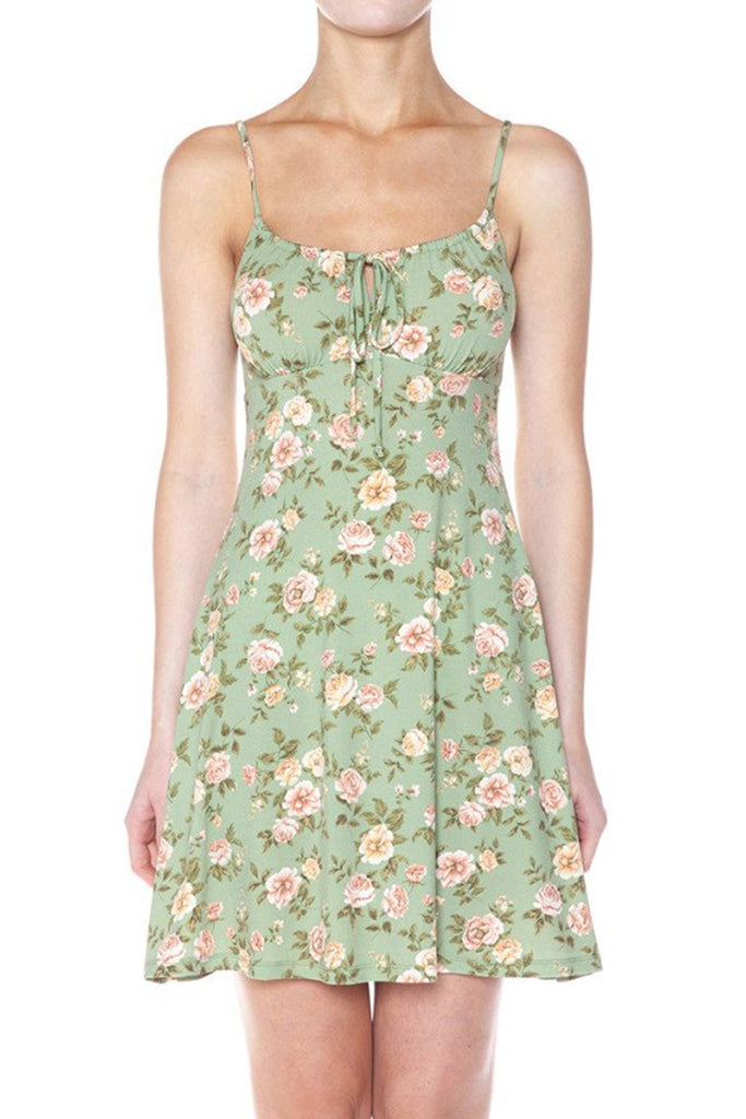Floral A-line Mini Cami Dress Tie Bust