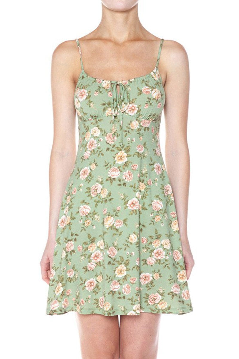 Floral A-line Mini Cami Dress Tie Bust