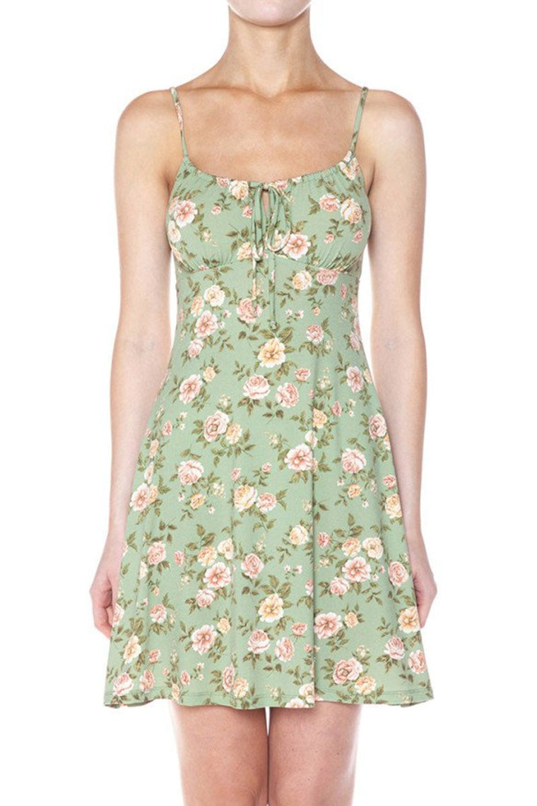 Floral A-line Mini Cami Dress Tie Bust