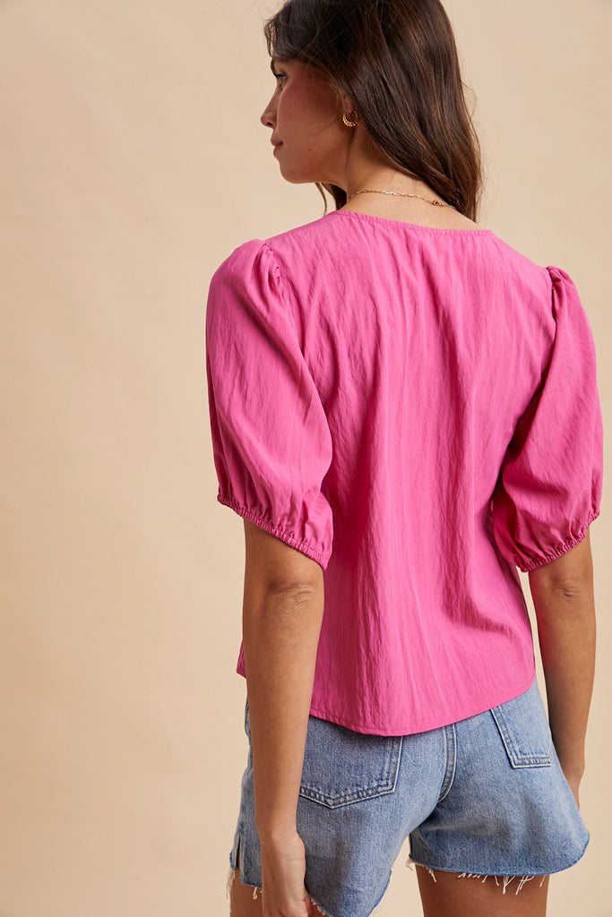 Scallop Detailed Neck Tie Front Blouse
