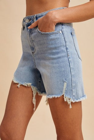 Comfort Stretch Distressed Frayed Hem Denim Shorts