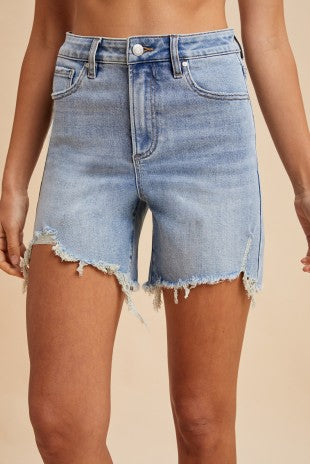 Comfort Stretch Distressed Frayed Hem Denim Shorts