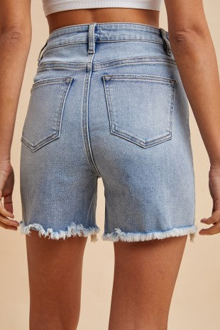 Comfort Stretch Distressed Frayed Hem Denim Shorts