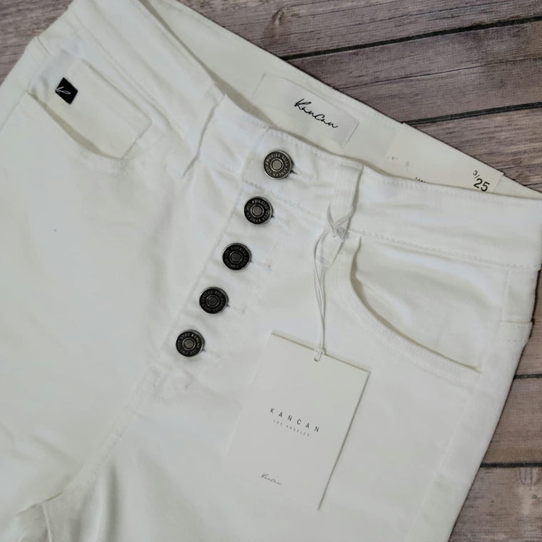 KANCAN SUPER HIGH RISE BUTTON FLY WHITE SKINNY JEANS