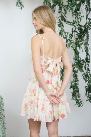 Floral Spaghetti Strap Tiered Back Tie Mini Dress