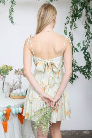 Floral Spaghetti Strap Tiered Back Tie Mini Dress