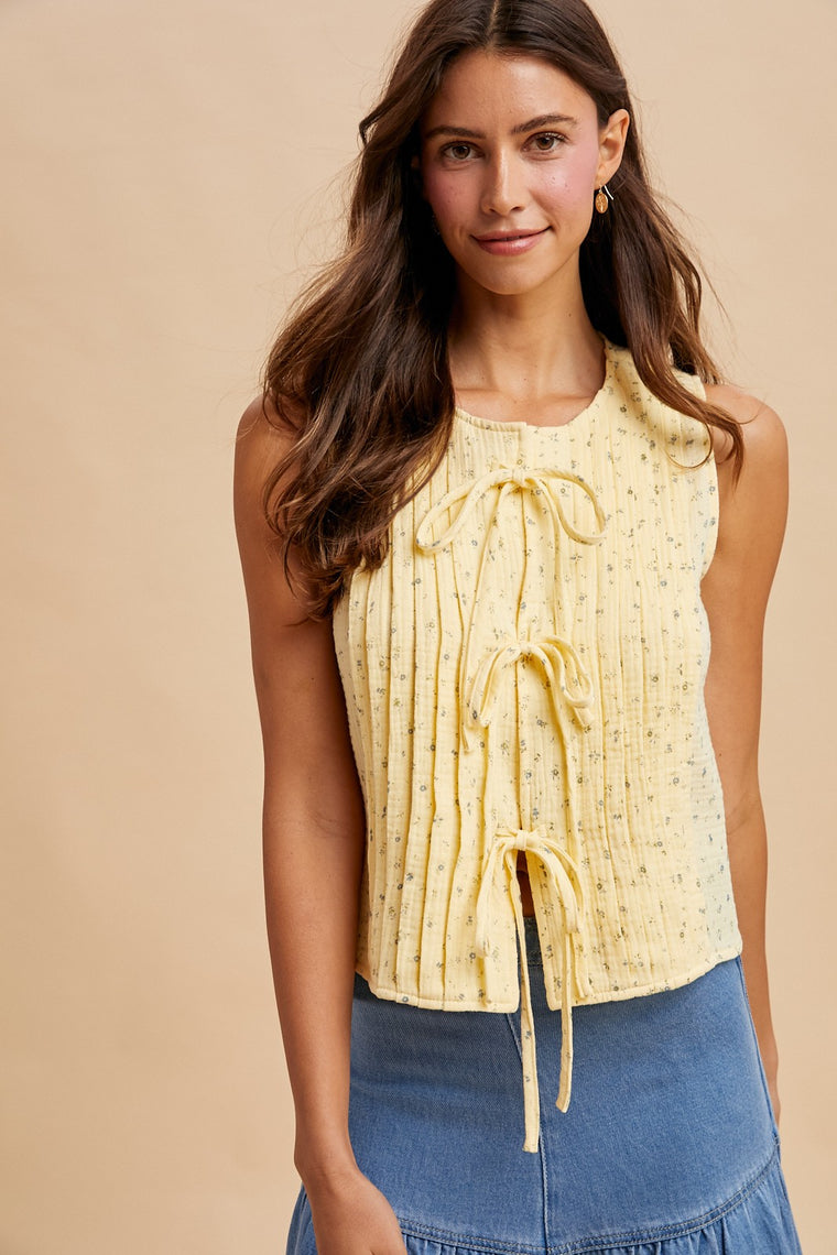 Ditsy Floral Cotton Blouse With Front Tie