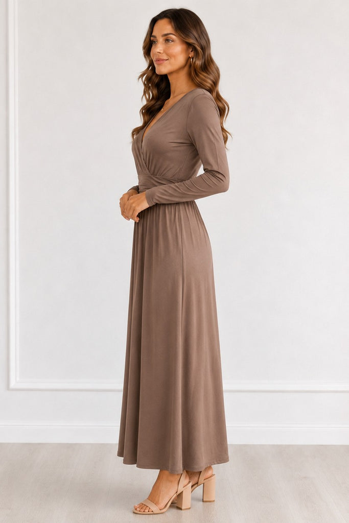 Long Sleeve Long Dress With Front Slit