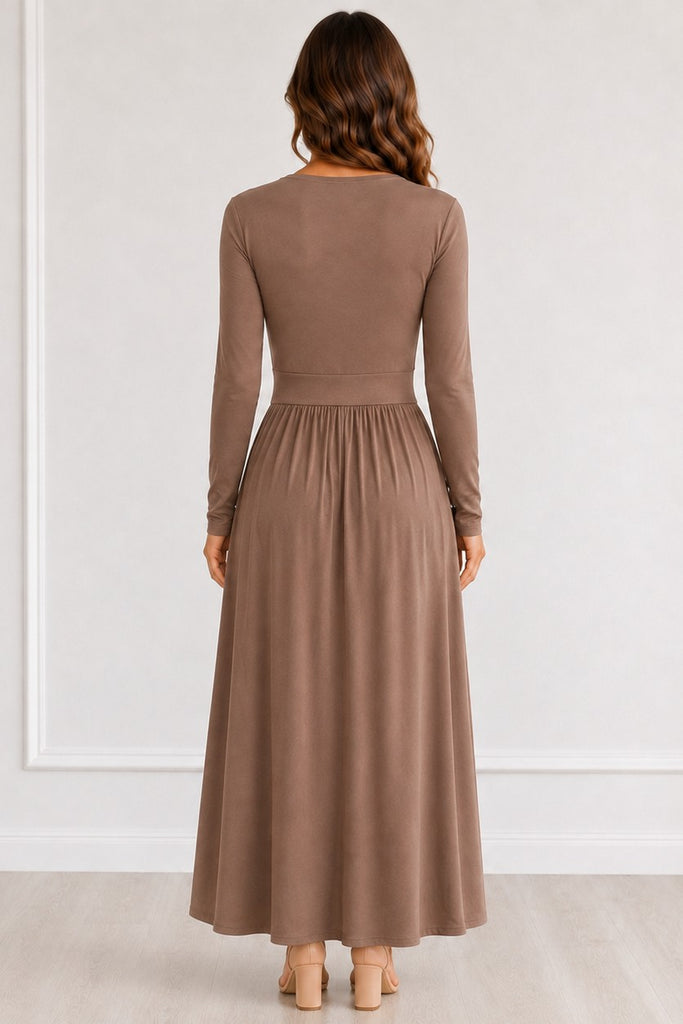 Long Sleeve Long Dress With Front Slit