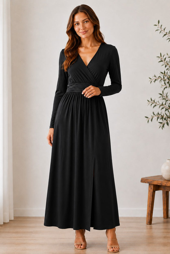 Long Sleeve Long Dress With Front Slit