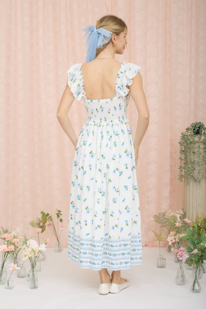 Floral Smocked Ruffle Detail Sleeveless Midi Dress