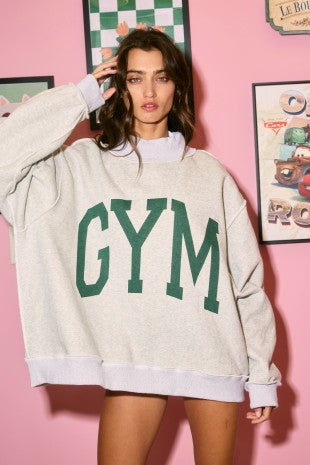 Gym & Bed' Print Reversible Mockneck Sweatshirt