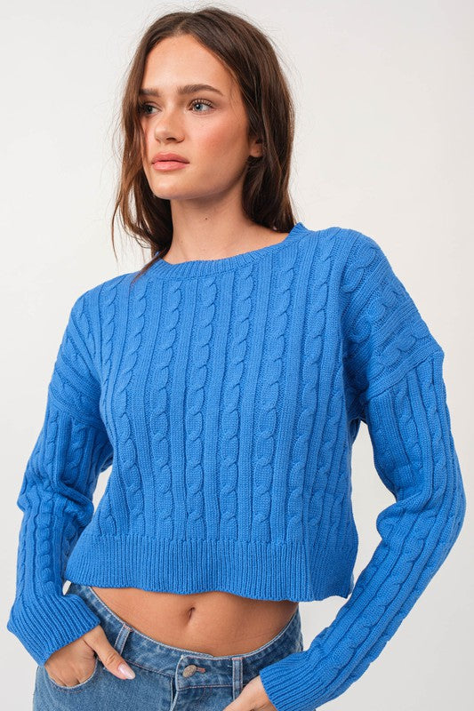 Kendall Cable Knit Crop Sweater Top