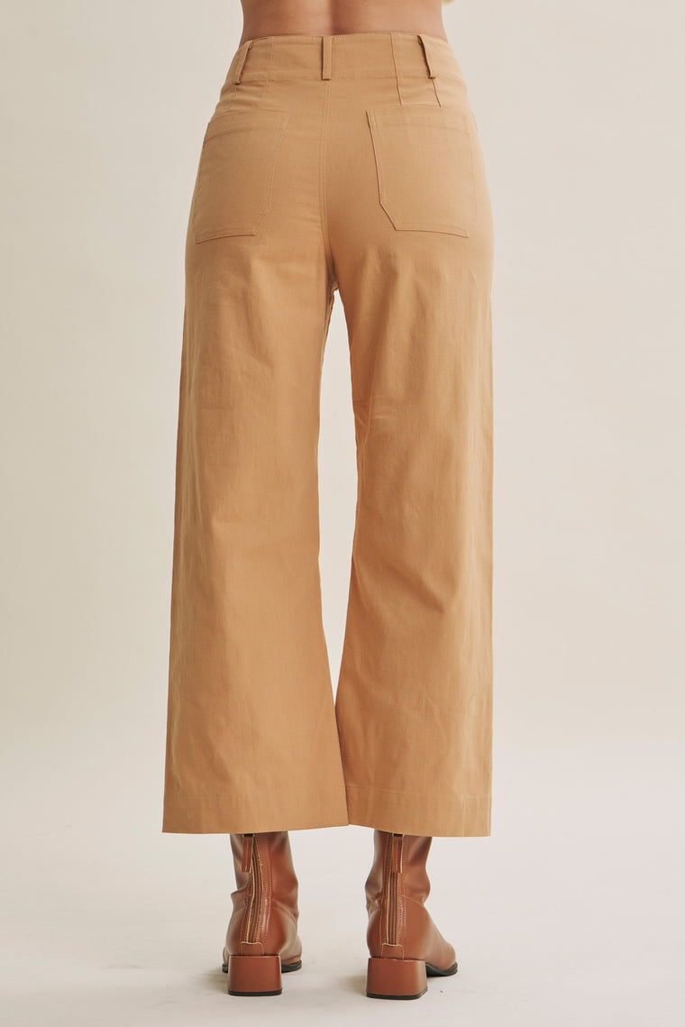 Cotton Linen Stretch Straight Leg Ankle Pants