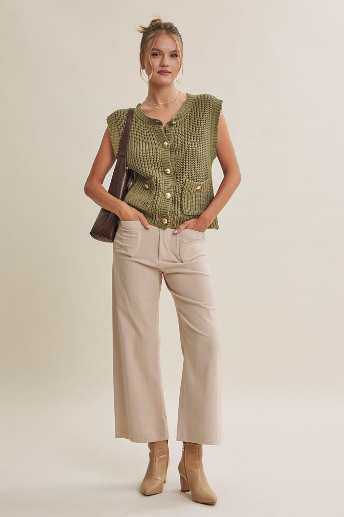 Cotton Linen Stretch Straight Leg Ankle Pants