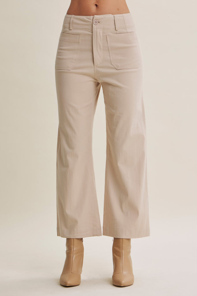 Cotton Linen Stretch Straight Leg Ankle Pants
