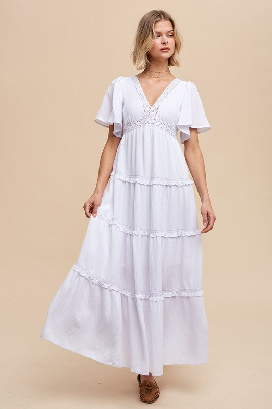 TIERED CONTRAST LACE MAXI DRESS