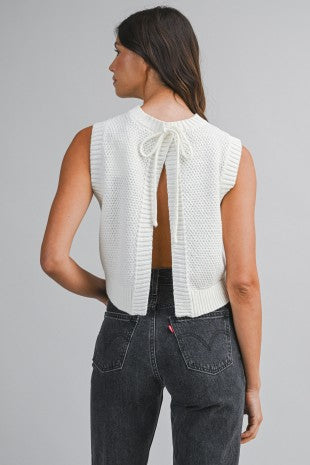 Knit Sleeveless Crop Top With Open Back Tie