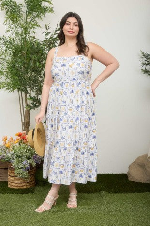Plus Paradise Motif Tiered Maxi Dress