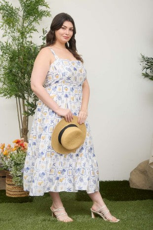 Plus Paradise Motif Tiered Maxi Dress