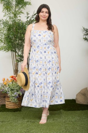 Plus Paradise Motif Tiered Maxi Dress