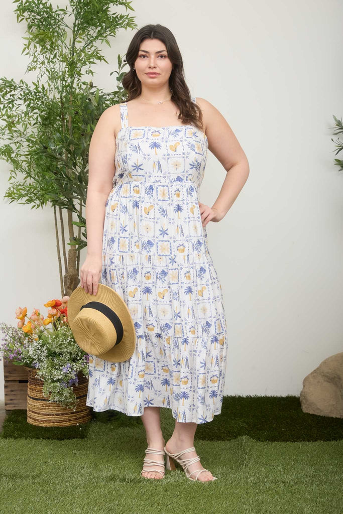 Plus Paradise Motif Tiered Maxi Dress