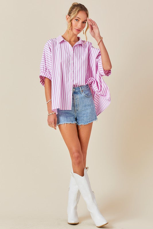 OVERSIZED BUTTON DOWN STRIPED SHIRT