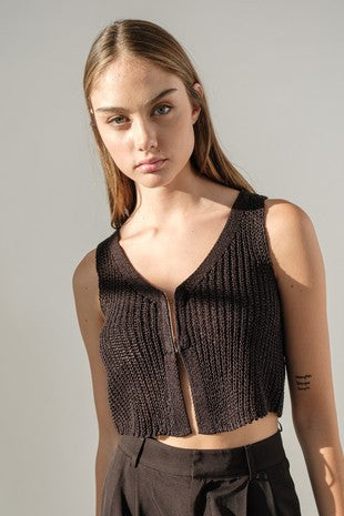 Jaylani V-Neck Crop Length Ribbed Knit Vest