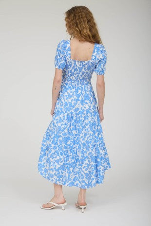 Floral Puff Sleeve Smocked Tiered Midi Dress