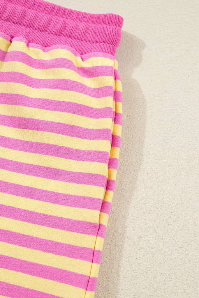 Stripe Contrast Trim Boxy Terry Short Set