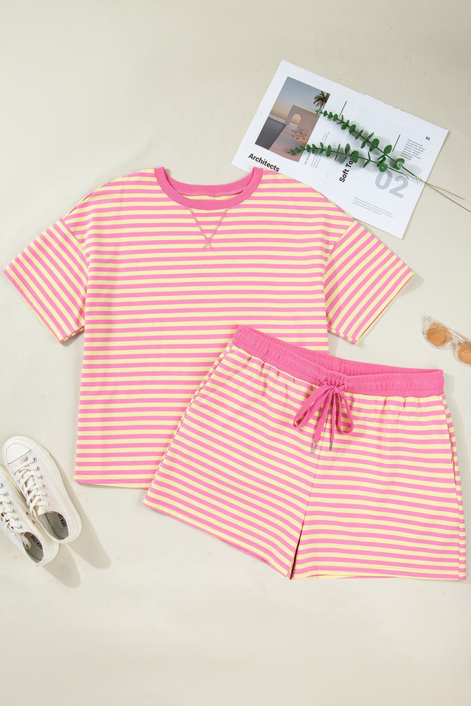 Stripe Drawstring Elastic Waist Plus Size Set