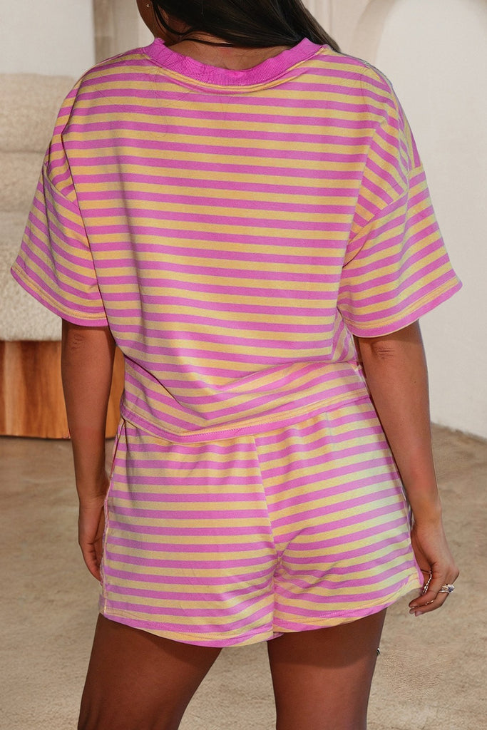 Stripe Contrast Trim Boxy Terry Short Set