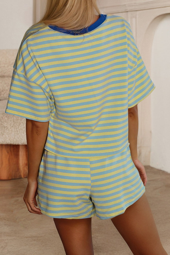 Stripe Contrast Trim Boxy Terry Short Set