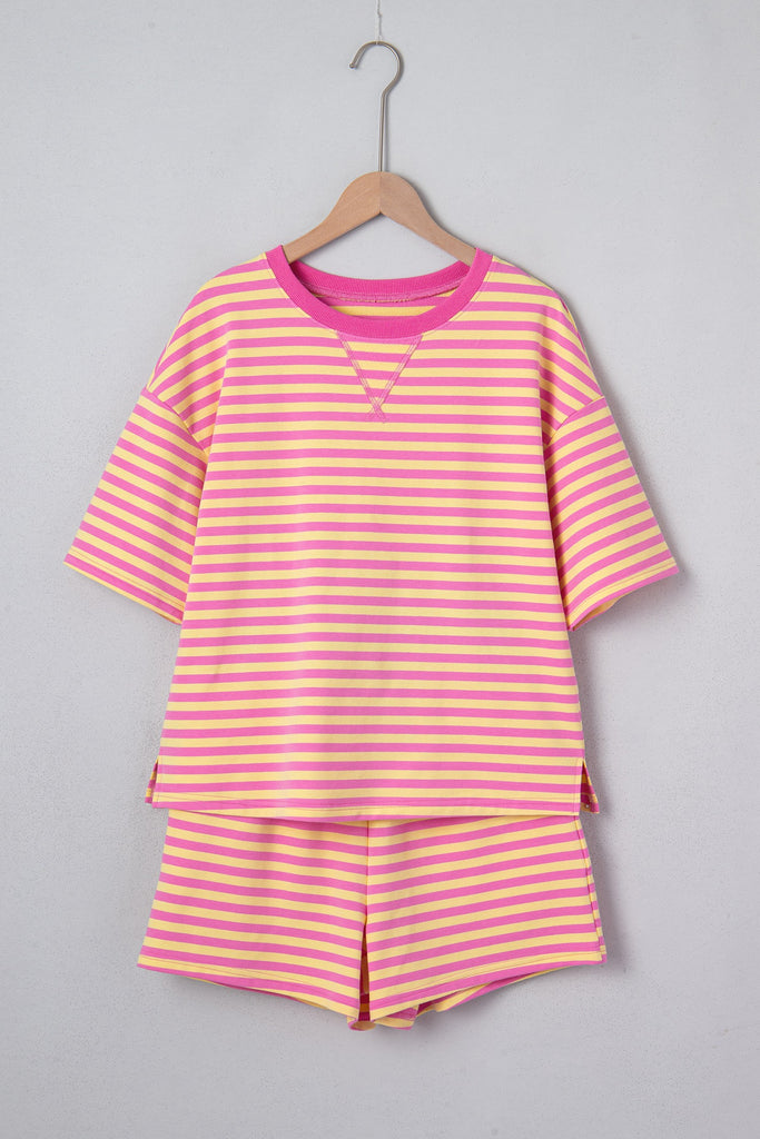 Stripe Drawstring Elastic Waist Plus Size Set