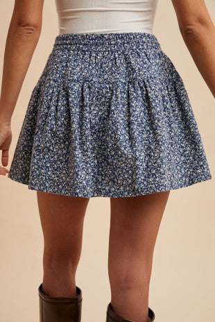 Ditsy Floral Brushed Woven Flare Mini Skirt