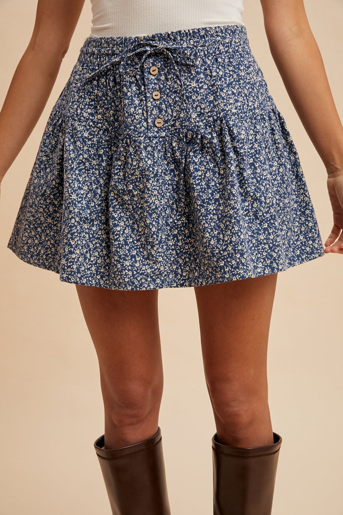 Ditsy Floral Brushed Woven Flare Mini Skirt