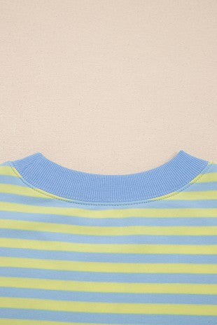 Stripe Colorblock Pullover & Shorts 2pcs Set