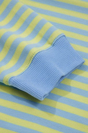 Stripe Colorblock Pullover & Shorts 2pcs Set