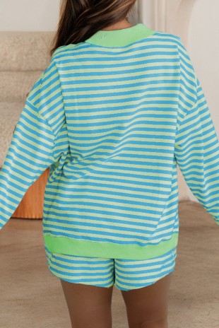 Stripe Colorblock Pullover & Shorts 2pcs Set
