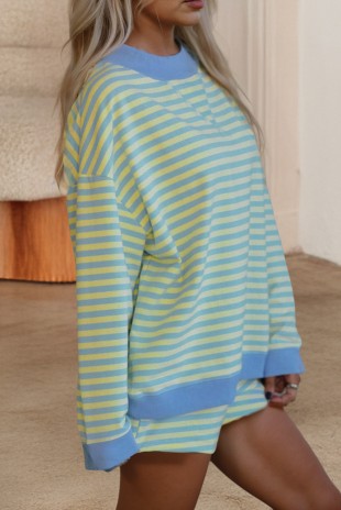 Stripe Colorblock Pullover & Shorts 2pcs Set